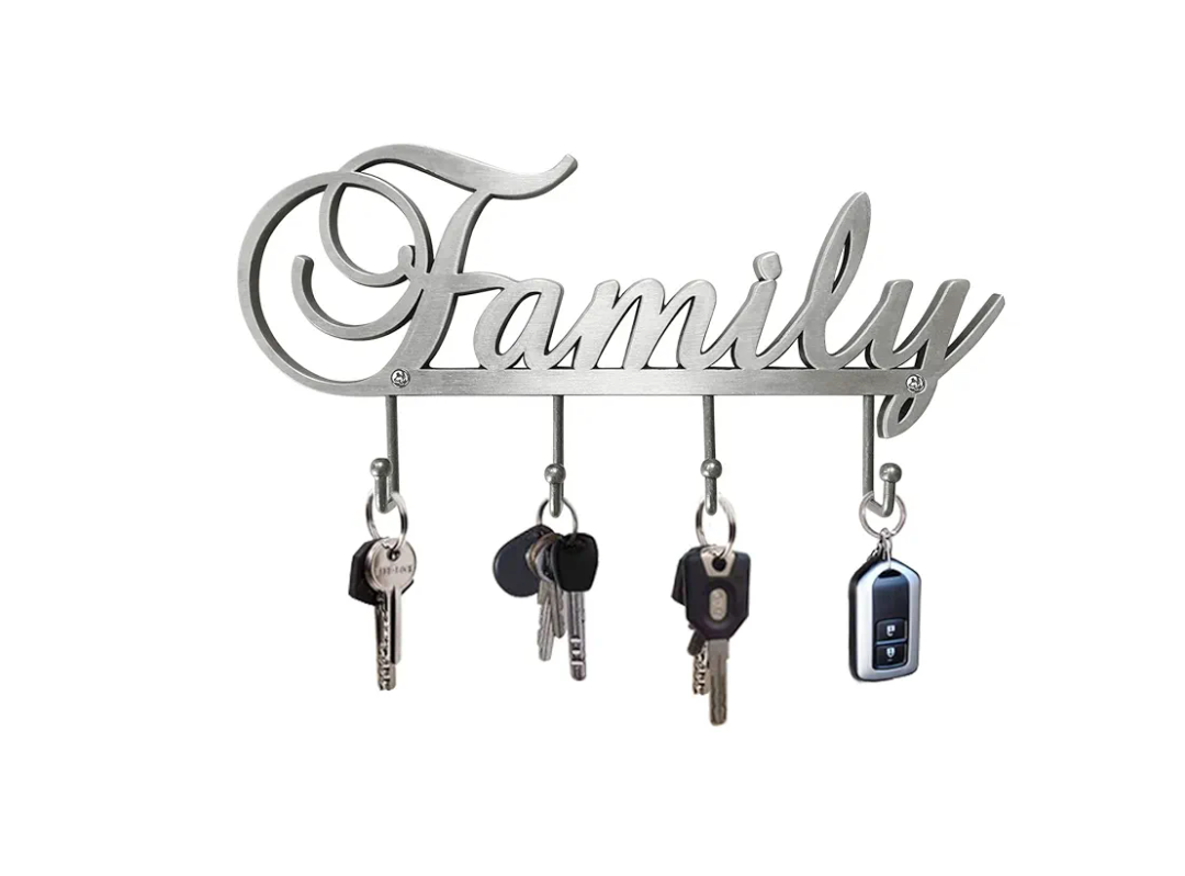 Myartte Key Holder- Key Hooks Decorative for Wall Decorative Zinc Alloy Key Organizer Rack with 4 Hooks -with Screws (Antique Sliver Family)
