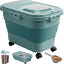 ANVS Airtight Collapsible Pet Food Container With Casters, Scoop and Small Container - Keeps Up To 20lbs Dry Dog Food Fresh (Dark Green)