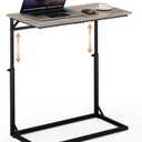 Vagusicc C Shaped End Table, 33.5"Tall Side Table for Couch, C-Table Sofa Table Adjustable Height Side Table, Large Surface Slide Under Couch Table, Coffee Table TV Tray for Living Room, Bedroom, Grey (Greige)