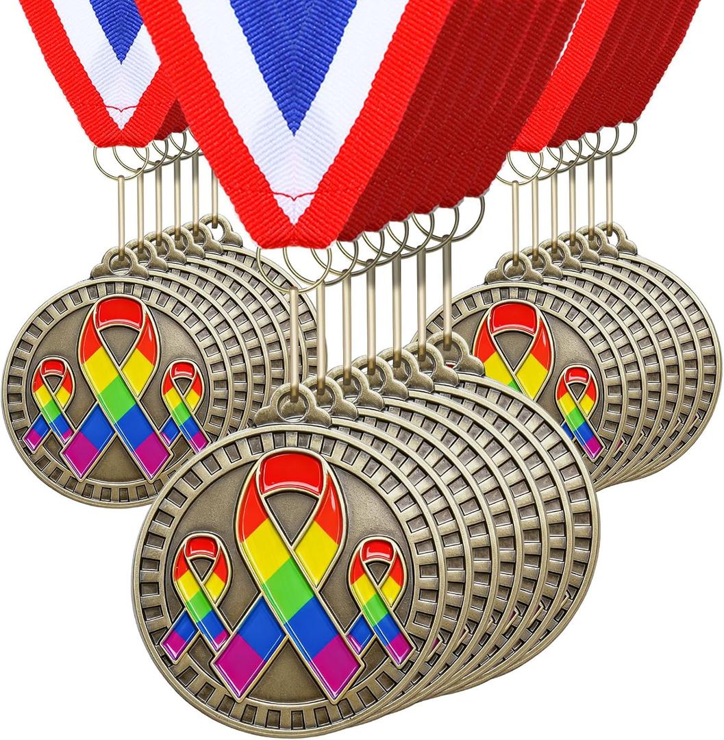 30 Pcs Gay Pride Awareness Medals Rainbow Ribbon Award Gifts with Neck Ribbon 2" LGBT Trophy Rainbow Medal Award for Love is Love Equality LGBT Pride Month 2026