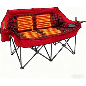 Heated Double Camping Chair, Padded Camping Couch with 3 Heat Levels and 4 Heating Zones, Oversized Camp Loveseat Support 800lbs for Soccer Games, Tailgating, RV Travel, Beach DaysNot Battery, 27.94 Cm X 25.4 Cm X 97.917 Cm