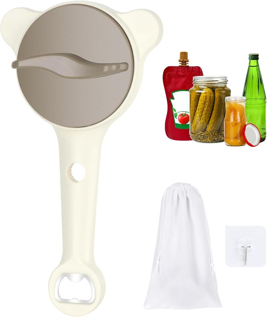 3 x 2026 Upgraded 4-in-1 Jar Opener for Seniors Adjustable Stainless Steel Lid Opener with Extended Ergonomic Handle, Includes Hook & storage bag, Can Opener for Arthritis and Weak Hands