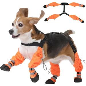 Pezluxe Dog Suspender Boots, Waterproof Anti-Slip Dog Rain Boots with Adjustable Strap for Small Medium Large Dogs, Reflective Paw Protector Pet Shoes for Outdoor Walking, Rain Snow Hiking, Orange, M