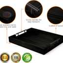 Ottoman Serving Tray | Decorative Coffee Table Tray with Handles  17x13 Inch Wooden Tray with 4 Coasters for Breakfast, Kitchen & Bar (Black)