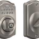 Schlage Camelot Electronic Keypad Deadbolt Lock, Keyless Front Door Entry, Mechanical Key Backup Included, Satin Nickel, BE365 V CAM 619