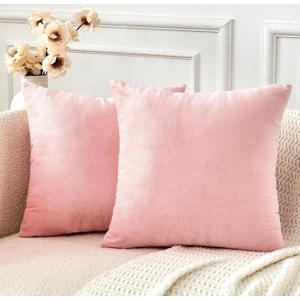 Throw Pillow Covers Pink Set of 2 18x18 Inch Pillow Covers, Soft Velvet Cute Decorative Pillowcases for Couch Sofa Bed, Home Boho Decor, Modern Cushion Covers