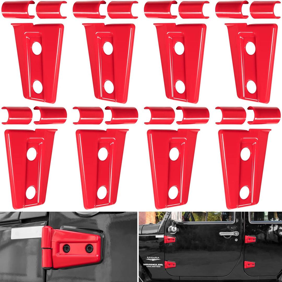 Door Hinge Cover Trim Exterior Accessories for Jeep Wrangler JK JKU Sport Rubicon Sahara X Unlimited 2-Door & 4-Door 2007-2018 (Red 8PCS)