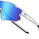 DUCO Kids Sunglasses Youth Baseball Sun Glasses Lightweight TR90 Frame UV400 Sports Cycling Shades for Boys Girls DK268, 01-white Black Frame Black Temple Revo Blue Lens