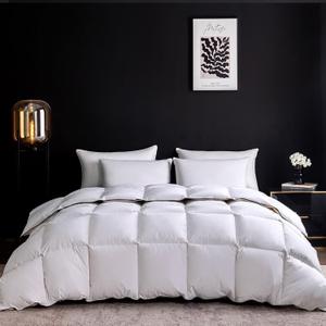 Ousidan Goose Feather Down Fiber Comforter King Size,100% Organic Cotton Duvet Insert,All-Season Luxury Duvet Insert with Baffle Box Design, 700+Fill Power Hotel Collection Bedding Comforter (White)
