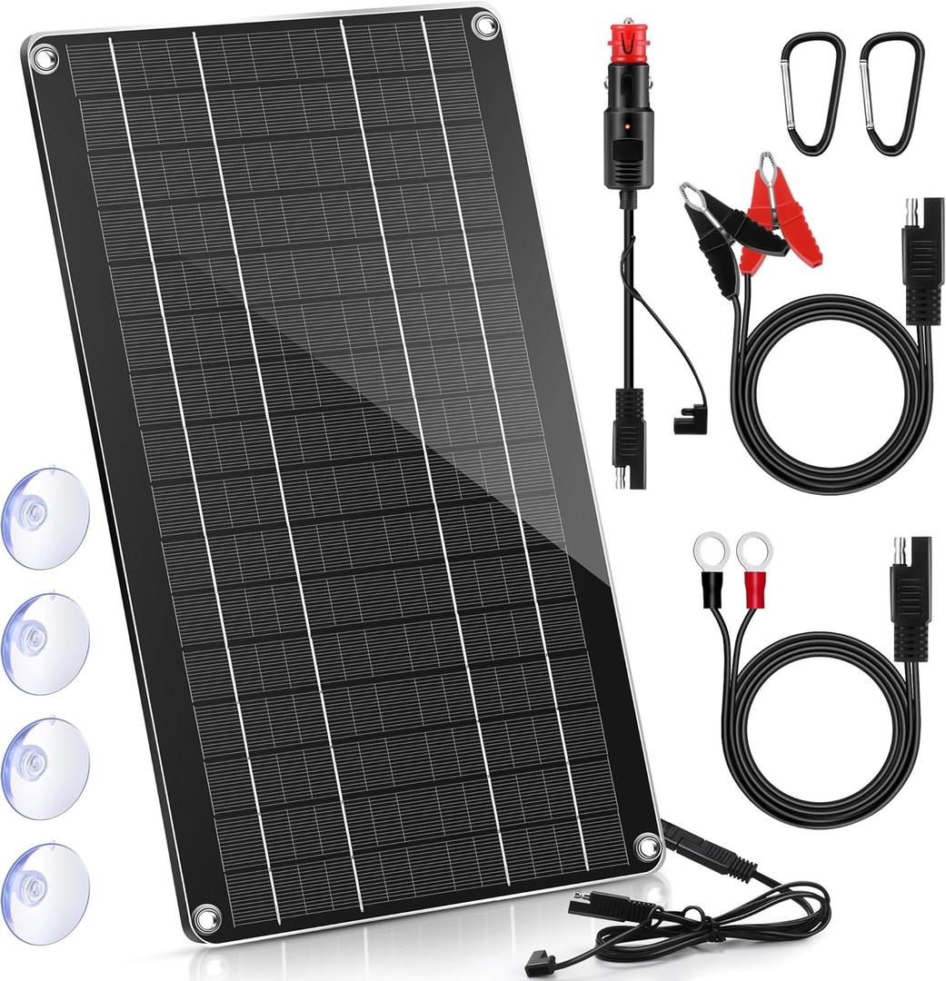 Saillong 10W 12V Solar Car Battery Charger Maintainer, Waterproof Solar Panel Portable Solar Trickle Charger with Cigarette Lighter Plug Alligator Clip for Car Motorcycle Boat Marine RV