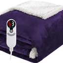 Electric Heated Blanket Throw Size 50"x60", Soft Flannel with Overheat Protection, 9 Adjustable Heat Settings & 10-Hour Auto-Off Timer, Fast Heating for Winter Comfort, Dark Purple