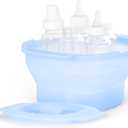 Collapsible Microwave Steam Sterilizer for Baby Bottles, Breast Pump Accessories & Pacifiers, Reusable Silicone Steam Bag for Travel or Home Use, Fits Up to 5 Baby Bottles, Blue