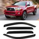 Window Visor for 2005-2023 Toyota Tacoma Double Cab, Out-Channel Rain Guards Shields Vent Deflector Shade Wind Dark Smoke 2006 2007 2008 2009 2010 2011 2012, Outside-Mount, 4PCS
