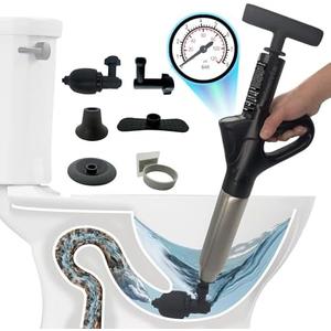 High Pressure Toilet Plunger for Bathroom and Drain Clog Remover. Replaces Other Plumbing Tools Such as Auger and Snake - for Sink Bath Shower Bathtub or Floor, in Bathroom or Kitchen. Black.