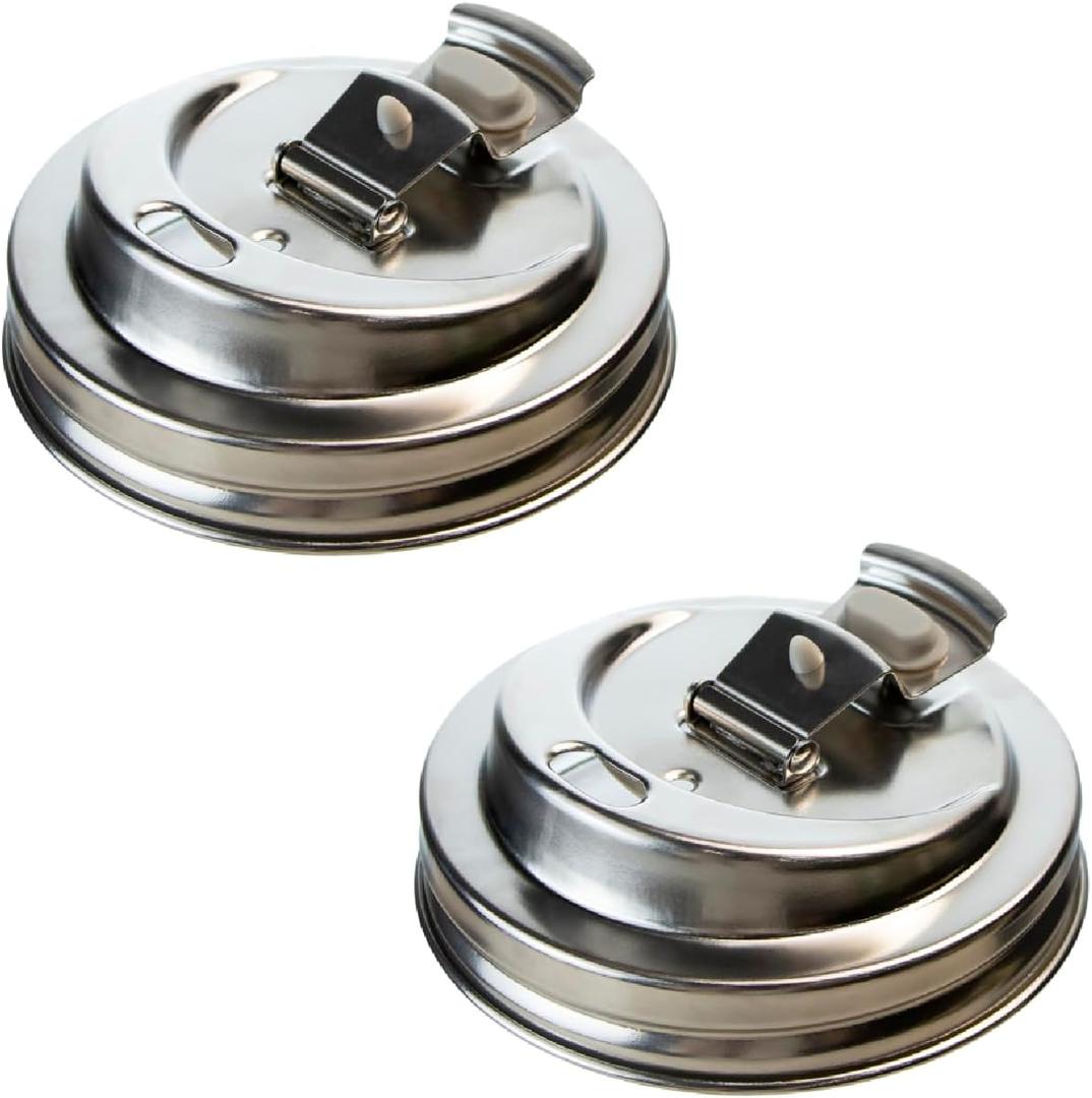 2PCS Mason Jar Drinking Lids,Stainless Steel Wide Mouth Mason Jar Sip Lid Accessories,Anticracking Leak Proof Seal Flip Cap Cover Airtight Accessories for Drink