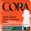 Cora 100% Organic Cotton Topsheet Pads Extra Heavy Overnight Pads (24 Count)