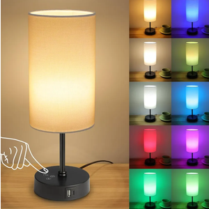 Unicozin Table Lamp,3 CCT 3000K/4500K/6500K & RGB Color Changing,Stepless Dimmable Touch Control Bedside Lamp for Reading,Ambience Nightstand Light for Home Decor Party,White Shade