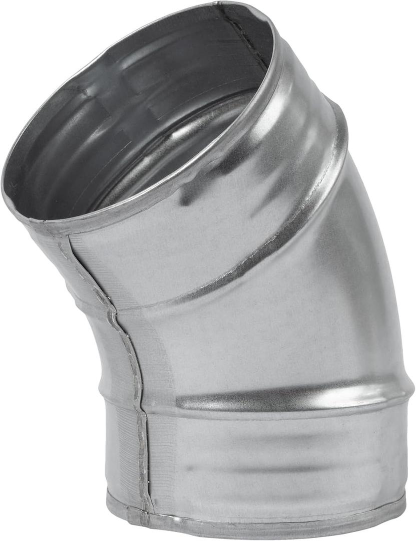 45 Degree 4 Inch Elbow Bend Duct Connector - Galvanized Steel - Metal for Round Ventilation Pipes - Adjustable Outlet Adapter - for Home or Industrial HVAC Air Exhaust, Intake Ventilation