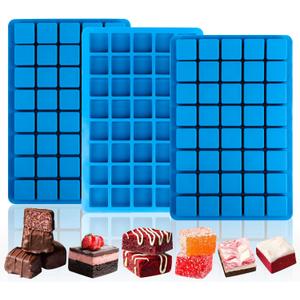 Sidosir 3Pcs Square Caramel Candy Mold Silicone, 40-Cavity Gummy Silicone Molds for Fat Bombs, Chocolate Truffles Mold for Hard Candy, Ice Cube (1.18in, Blue)