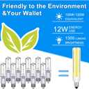 Updated Dimmable JDE11 120V 100W 120W Halogen Mini Candelabra Bulb Equivalent,T4 COB E11 Led Bulbs Dimmable,Daylight White 6000K,12W 1300LM JDE11 Ceiling Fan Light Bulbs,2 Packs