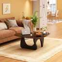 Coffee Table for Living Room Mid Century Modern Center Small Table with Glass Top and Wood, 36 Inch, Black Brown, Enhanced 36 Inch