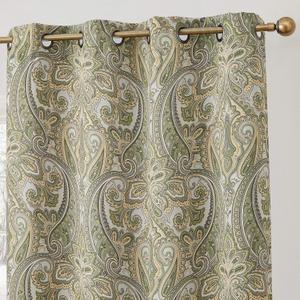 HLC.ME Paris Paisley Decorative Print Damask Pattern Light Reducing Grommet Window Curtain Panels for Bedroom - Set of 2 (50 W x 84 L, Sage Green)