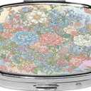 3 x Square Pill Case Small Pill Box with Mirror Pocket 2 Compartment Vitamin Pill Medicine Case Organizer Pill Containers for Traveling Blooming Flower Two