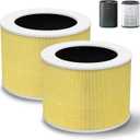 HY1800 Upgraded Replacement Filter Compatible with Honeyuan/Loytio/CHIVALZ/MORENTO/AYAFATO/IOIOW HY1800 Air Purifier, 3-in-1 H13 Grade True HEPA Upgraded Activated Carbon Filter, Yellow 2 Pack