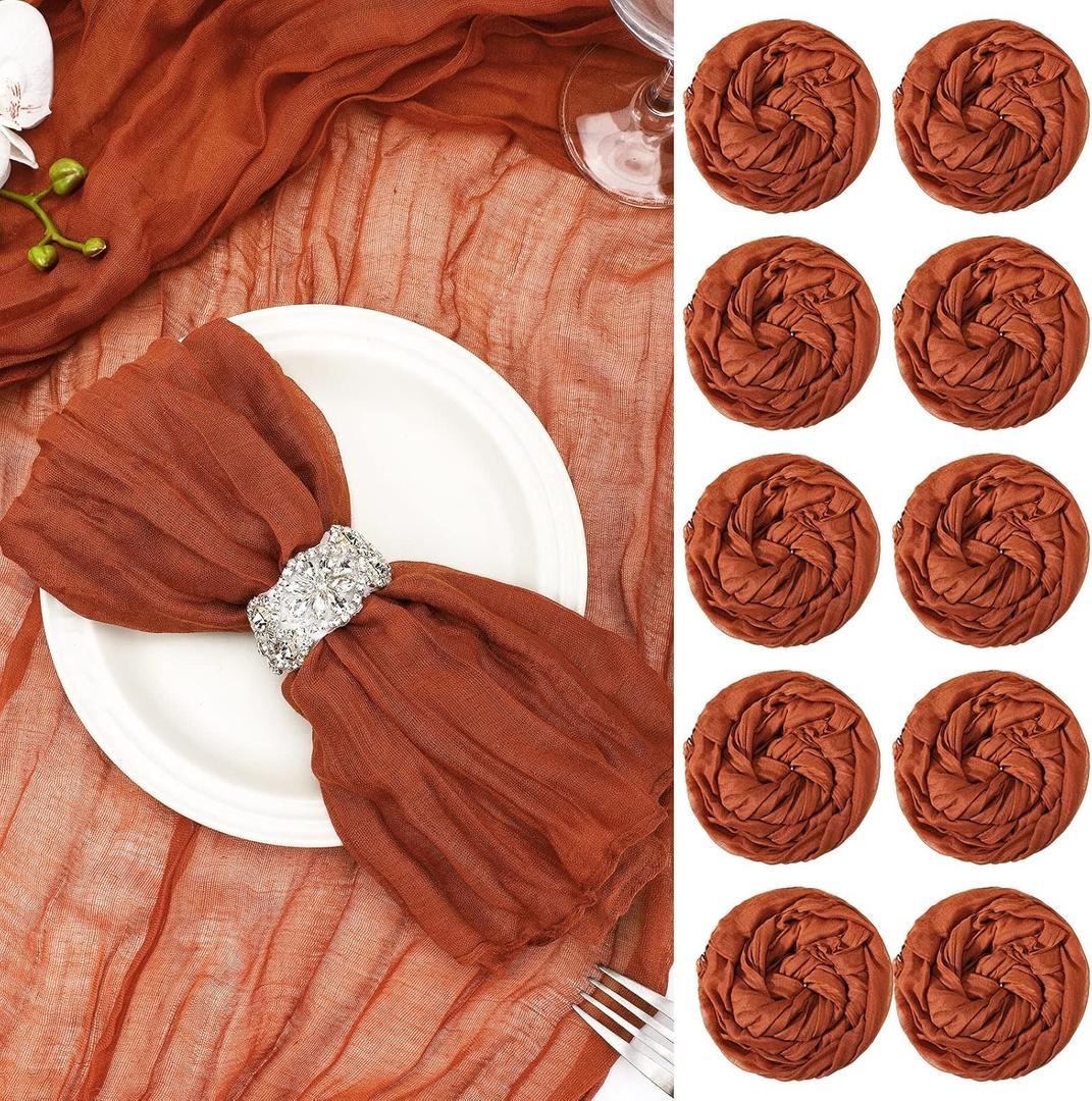 Mixweer 54 Pack Cheesecloth Napkins 20 x 20 Inch Washable Gauze Napkins Wrinkled Boho Cotton Dinner Table Decor for Wedding Bridal Baby Shower Birthday Party Easter(Rust Red)