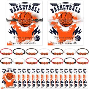 Yinkin 15 Pcs Basketball Team Gifts for Girls Bracelet Accessories Boys Sport Party Favors Valentines Charms Jewelry Gifts Bracelet Toys with Motivational Card Gift Bulk