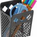 Magnetic Pen Holder, Mesh Metal Strong Magnet Dry Erase Marker Holder Pencil Organizer Small Items Basket for Refrigerator, Whiteboard, Locker Accessories-Black (Pack of 1)