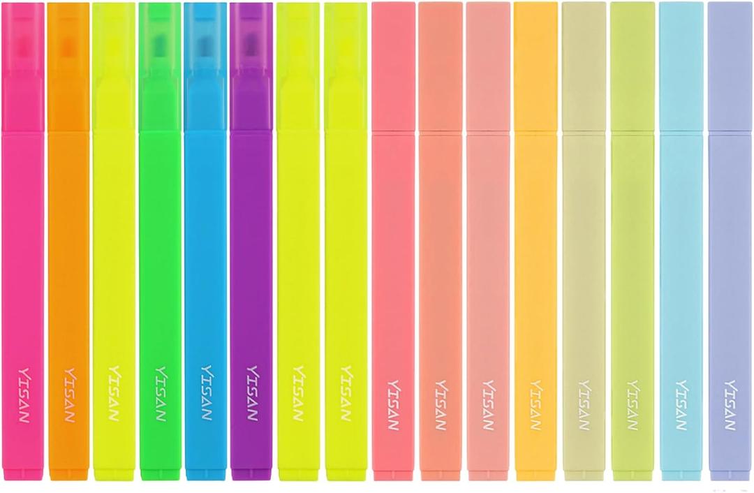 3 x YISAN Highlighters Pastel No Bleed,Assorted Colors Bible Pens,Aesthetic,Soft Tip for Book,Journal,70962 (Classic and Pastel)