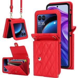 Asuwish Phone Case for Motorola Razr Plus 2024/Moto Razr 50 Ultra Wallet Cover with RFID Blocking Crossbody Wrist Strap Stand Credit Card Holder Purse Cell RazrPlus Plus2024 + 5G Women Men Girls Red