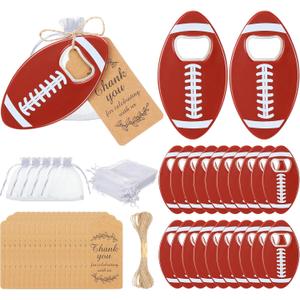 Layhit 24 Sets American Football Bottle Opener with Organza Bags Thank You Tags Football Bottle Opener Bulk Funny Gifts for Men Women Sports Enthusiast College Student