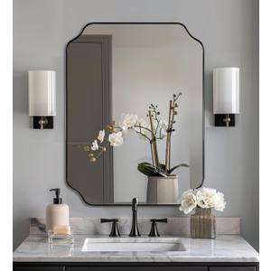 ANDY STAR Unique Rectangle Wall Mirror, 24"x32" Black Mirror, Modern Mirror with Aesthetic Scalloped Edge Design Ideal for Bathroom, Bedroom or Entryway, Thin Frame Deep 1