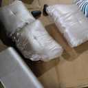 L Shaped Sectional Sofa with Ottoman,Leather Right Facing Modern Couches with Cup Holder for Living Room, Bedroom, Office, Glistening White