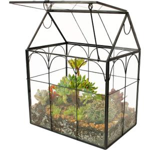 Glass Geometric Plant Terrarium,Succulent & Air Planter for Home Garden Office Decoration (Black House)
