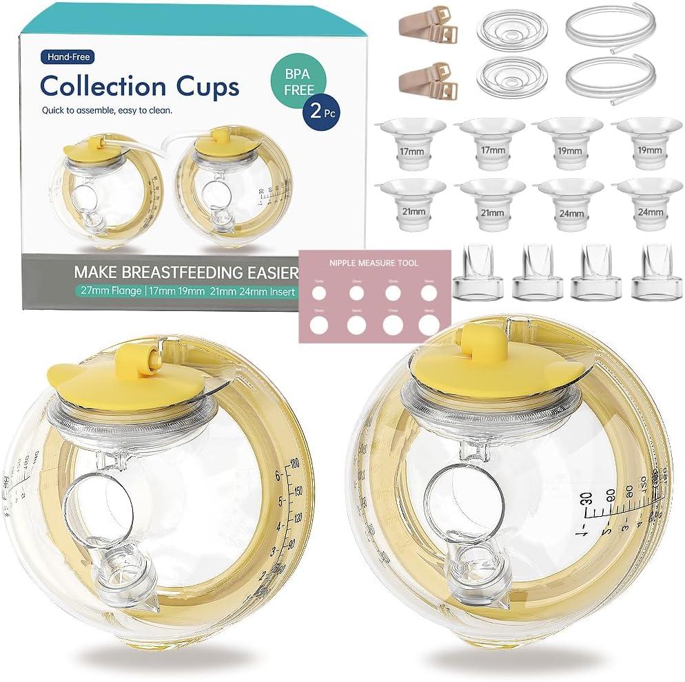 Hands-Free Collection Cups Compatible with Spectra S1 S2 S9, Replace Breast Pump Kits Compatible with Medela Breast Pumps, Includes 27mm Flange + 17/19/21/24mm Inserts