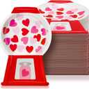 Vesici 48pcs Valentine's Day Gumball Machine Plates Red Pink Love Heart Paper Plates Disposable Dinner Dessert Tableware Party Supplies for Valentines Wedding Anniversary Decorations, 7.25x10.75 Inch