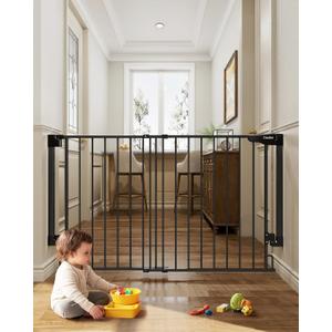 Cumbor 27.6-43" Baby Gate for Stairs, Mom's Choice Awards Winner-Dog Gate for Doorways, Auto Close Safety Pet Gate for Dogs Indoor, Easy Install Pressure Mounted Child Gate with Walk Thru Door, Black 