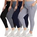 Coume 4 Pack Plus Size Leggings with Pockets for Women Plus Size High Waisted Yoga Pants for Gym Running (3X-Large, Black, Dark Gray, Navy Blue, Light Gray)