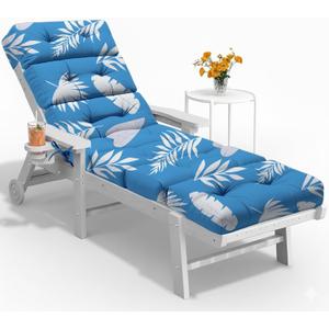 All Weather Chaise Lounge Cushions Outdoor 74.4 x 22 x 4 Inches Lounge Chair Cushion, Patio Pool Chaise Lounger Chair Cushion Waterproof for Outdoor Furniture with Ties, Blue Leaf