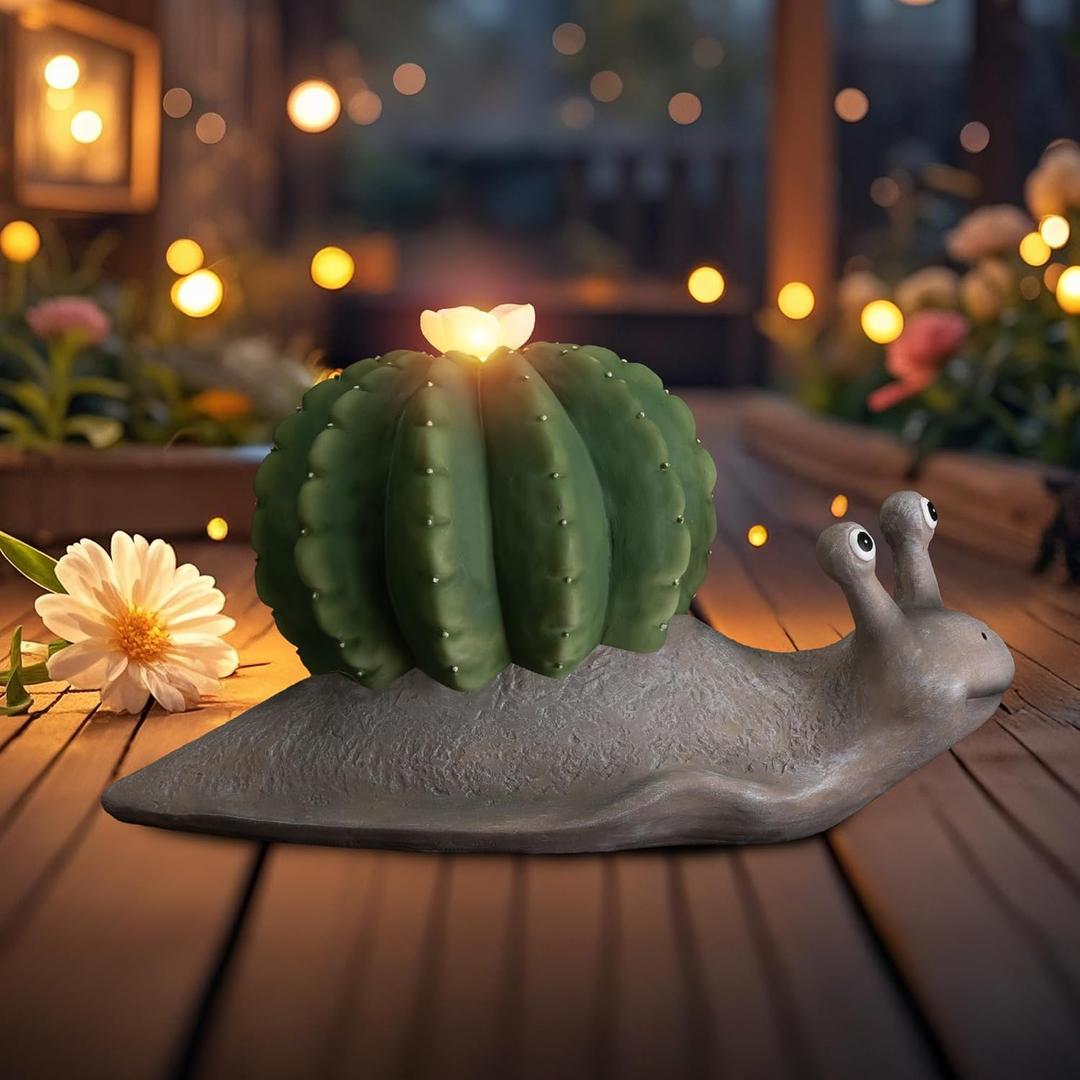 Solar Cactus Snail Statue Garden Decor Light - Outdoor Decorative LED Flower, Suitable for Patio, Lawnand Garden Decorations, Gifts for Mom