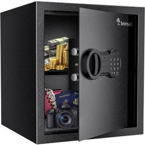 Bonsaii Steel Safe Box with Digital Keypad Lock, 1.2 Cubic Feet Security Document Safe with Removable Shelf for Home, Hotel, Office, Valuables, Money, 12.99 x 14.17 x 12.99 Inches, Black 