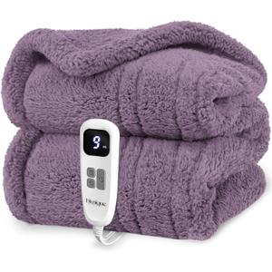 blunique Heated Blanket Electric Blanket Throw - Fast Heating Blanket Throw Double Sided Sherpa Ultra Soft Cozy with 10 Heating Levels & 2-10 Hours Auto Off, Mashine Washable, 50 x 60 Inches, Purple