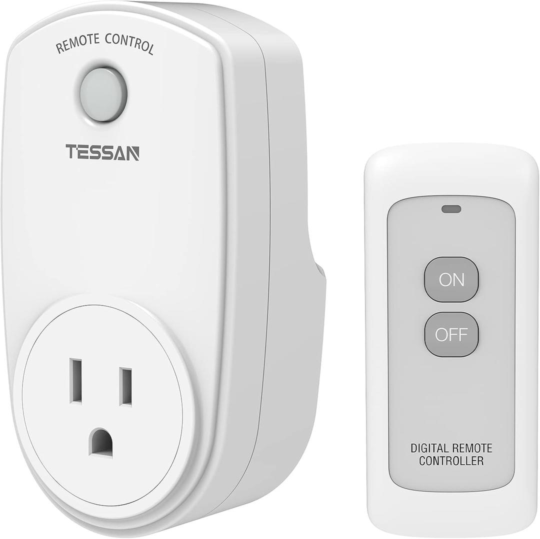 2 Pack Remote Control Outlet, TESSAN Wireless Electrical Plug Switch for Lights, Lamps, Fans, 100ft RF Range, 1200W (1 Remote + 2 Outlet)