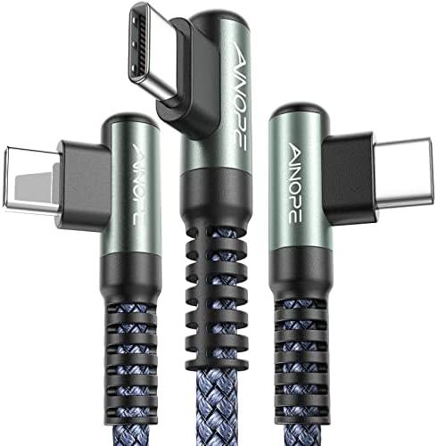 AINOPE USB C Charging Cable (3-Pack, 3.3ft/6.6ft/10ft) 3.1A Fast Charging Right Angle USB Type C Cable, Resistant Nylon Braided USB Cable Compatible Galaxy S10 S9 S8 Plus S21, Note 10 9 8, LG V30