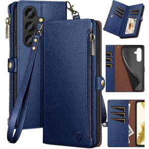 XcaseBar for S24 5G Wallet case with Zipper Credit Card Holder RFID Blocking,Flip Folio Book PU Leather Shockproof Protective Cover Women Men for S24 Phone case Blue