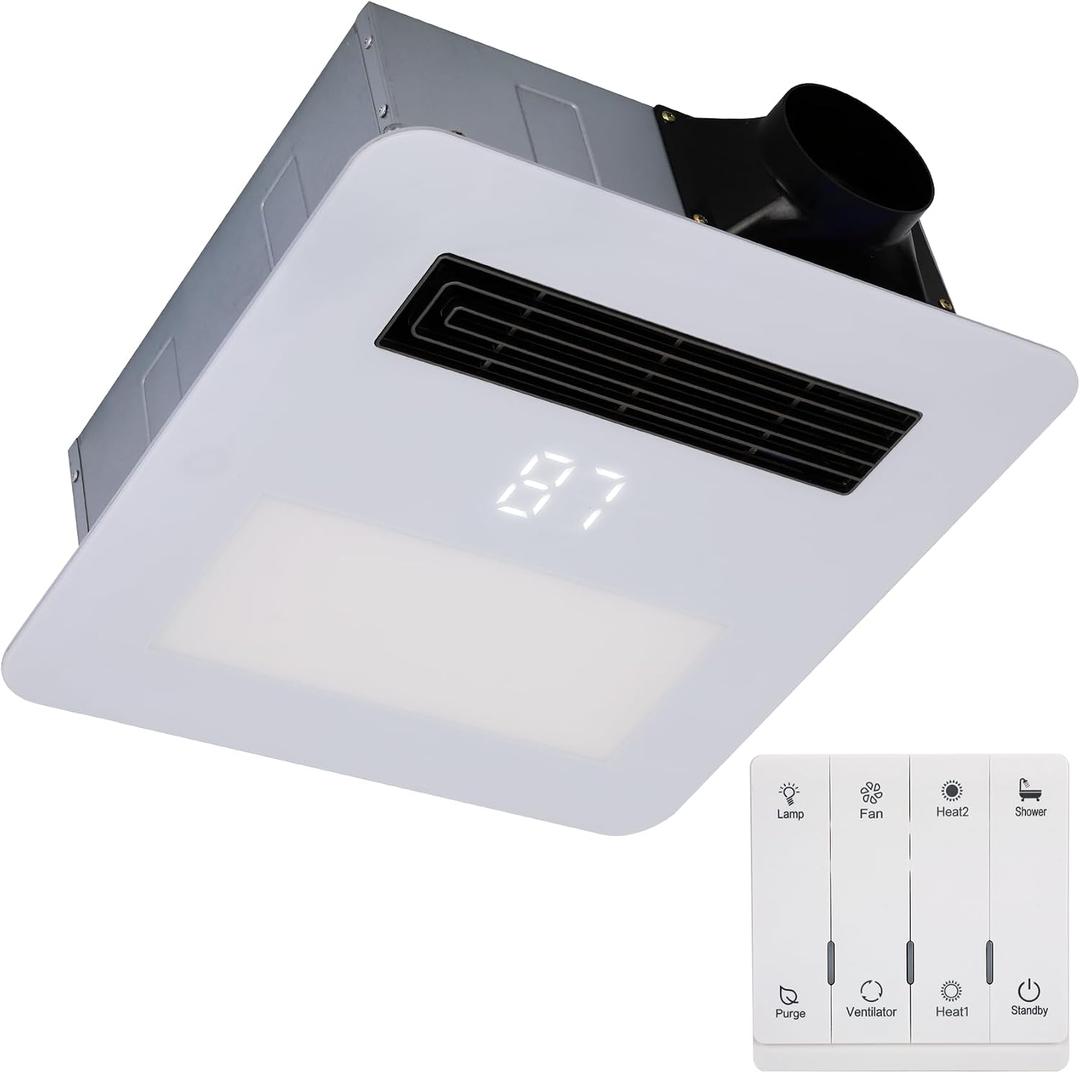 Orsong Bathroom Exhaust Fan with Heater and Light 1800W,190 CFM,Ultra-Low 30dB Operation,4-in-1 Bathroom Ventilation System,1 Minute Rapid Heating and Ventilation (White), Large