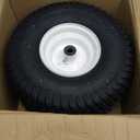 2 Pieces 15x6.00-6 Front Lawn Mower Tires & Wheels - NHS Alloy Steel - for Husqvarna Craftsman, John Deere 100 & D100 Series Riding Mowers and Lawn Tractors - 3" Centered Hub, 3/4" Bushings